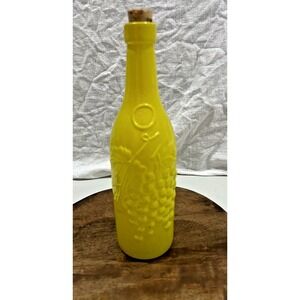 Vintage MCM Yellow Glass Embossed Bottle Decanter Made in Spain‎ Retro Kitchen